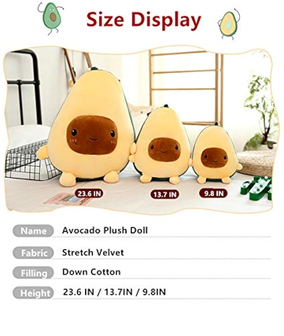 BOOBI - Almohada de peluche con diseño de aguacate (9.1 in)