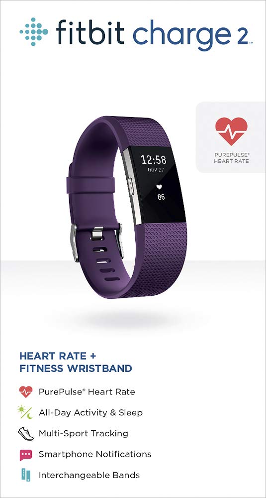 Pulsera Fitbit Charge 2 Heart Rate Fitness, ciruela, grande