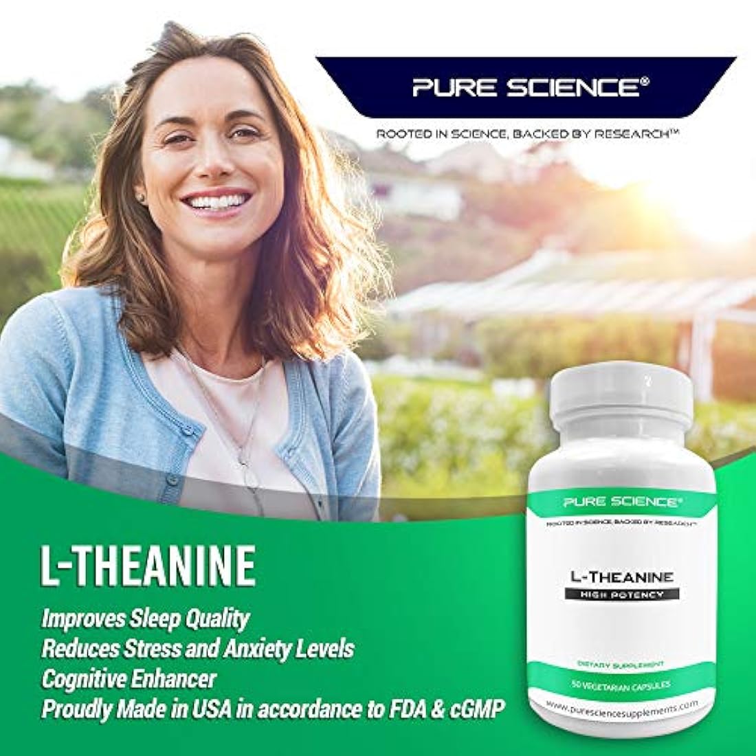 Ciencia pura L-Theanine Suplemento de 400 mg – cognición