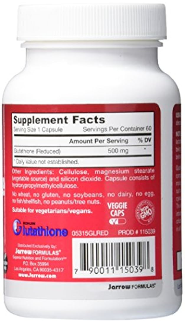 Cápsulas antioxidantes Jarrow Formulas Glutathione Reduced, 500 miligramos, GLRED, 1, 1