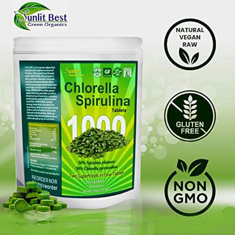 Comprimidos de chlorela y spirulina (paquete grande de 1000)