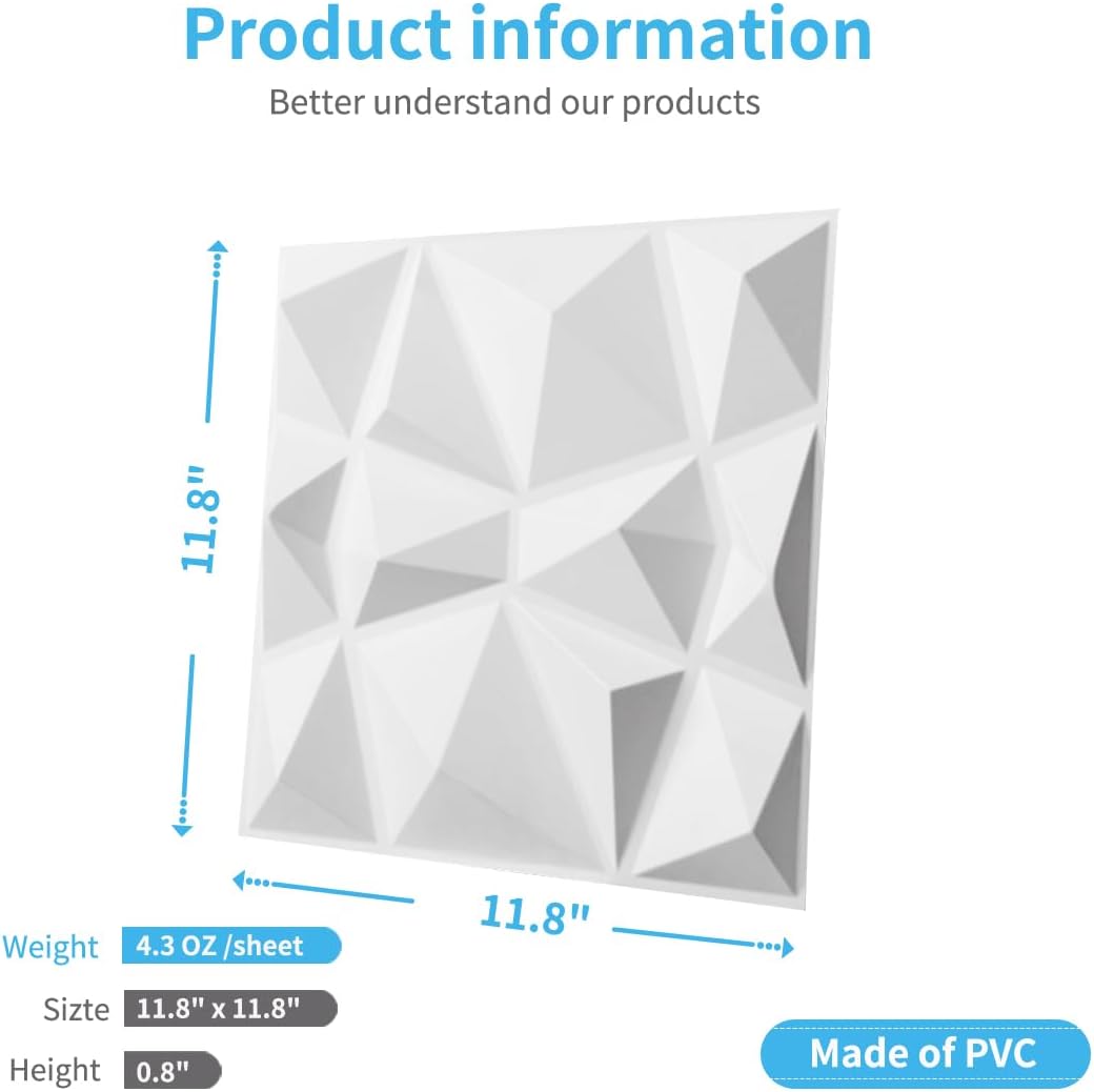 Paneles de pared 3D decorativos con diseño de diamante Art3d