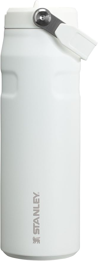 Botella de agua con popote, acero inoxidable, aislada 2.0