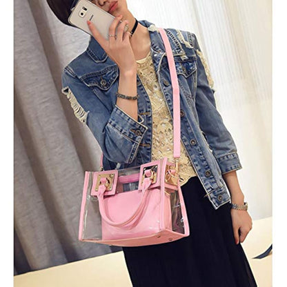 Bolso de hombro de PVC transparente y rosa, 2 piezas, COOBA