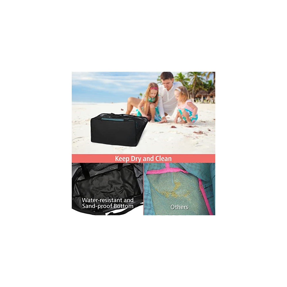 Bolsa de playa en malla con 9 bolsillos de color negro