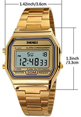 Reloj digital de acero inoxidable dorado para hombres