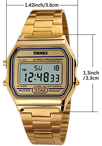 Reloj digital de acero inoxidable dorado para hombres