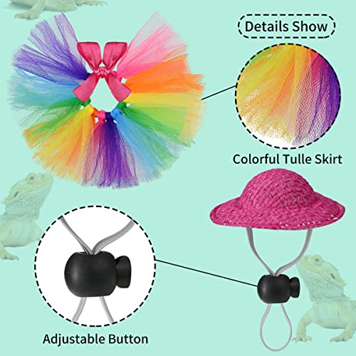 Vehomy Disfraz de dragón barbudo, sombrero de dragón barbudo para lagartos, falda tutú de dragón barbudo y minipasilla, disfraz de mascota pequeña, accesorios de fotos para lagartos, geckos, hámsteres ratas, 3 piezas