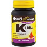 Mason Natural Vitamina K, 100 mcg, tabletas, 100 EA