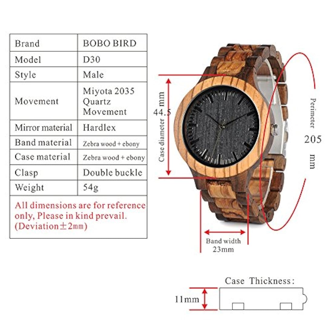 Reloj de madera para hombre, reloj de cuarzo de madera