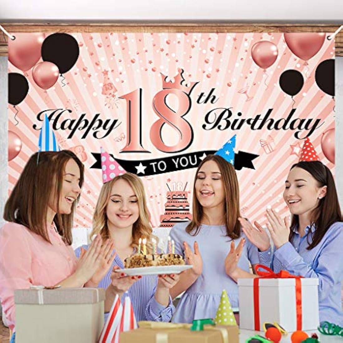 Feliz cumpleaños 18 Decoraciones para niñas, oro rosa