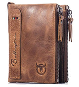 bullcaptain Funda de piel tipo portafolios para hombres Bifold clásico con doble cierre bolsillos
