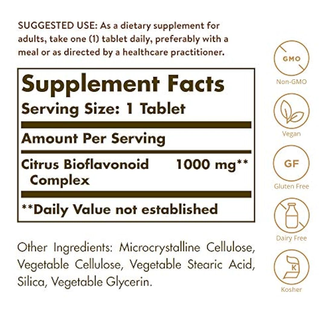 Solgar Citrus Bioflavonoid Complex 1000 mg, 250 comprimidos - Antioxidante Support - Promueve la salud óptima - No OMG, Vegano, Sin Gluten, Lácteos, Kosher - 250 porciones