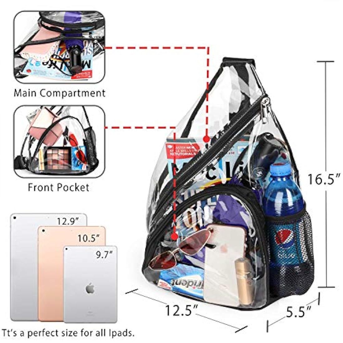 Morral bandolero unisex de PVC transparente/Negro. HULISEN