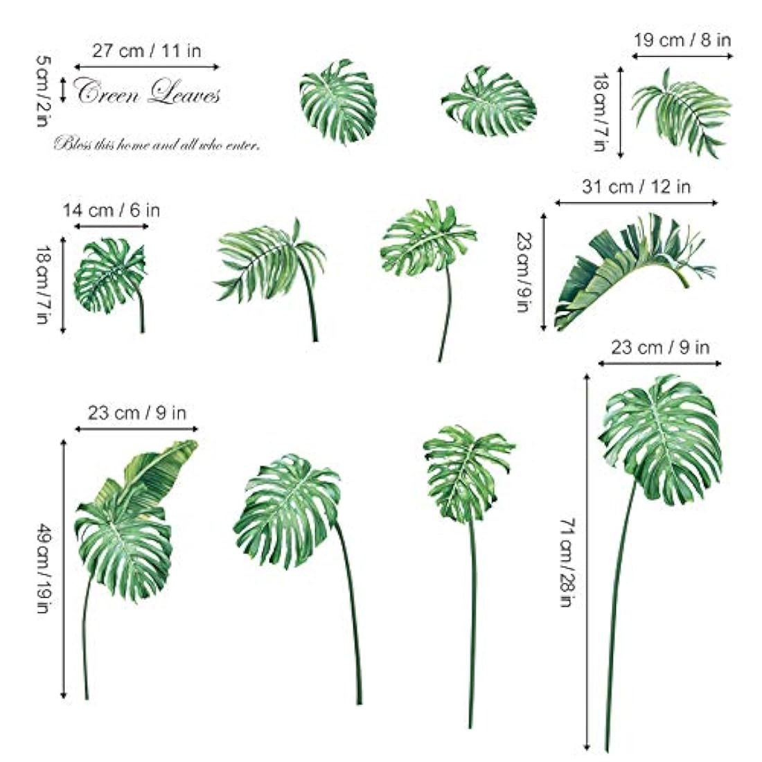 Adhesivos para pared estilo hojas tropicales(11.8x35.4)