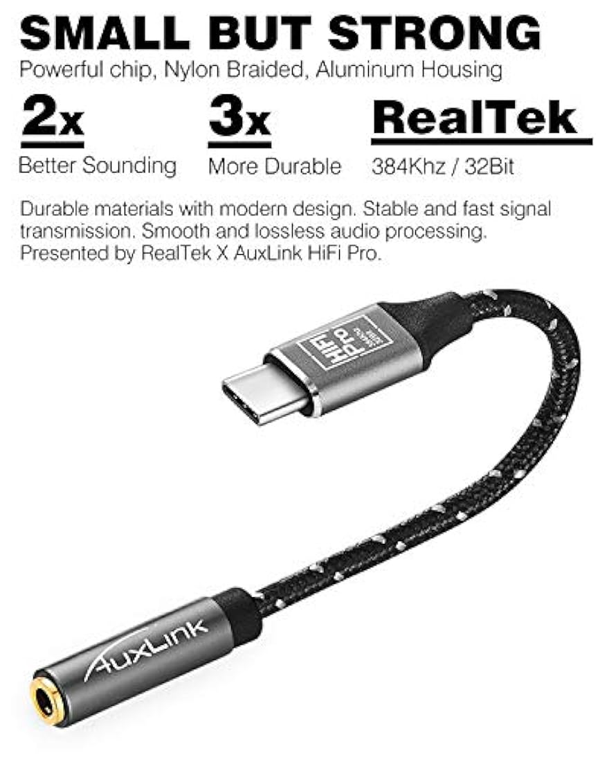 Adaptador de auriculares USB C a 0.138 in AuxLink Hi-Fi Pro