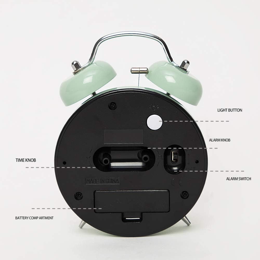 Reloj Despertador con Campana y Luz de Fondo para Dormitorio