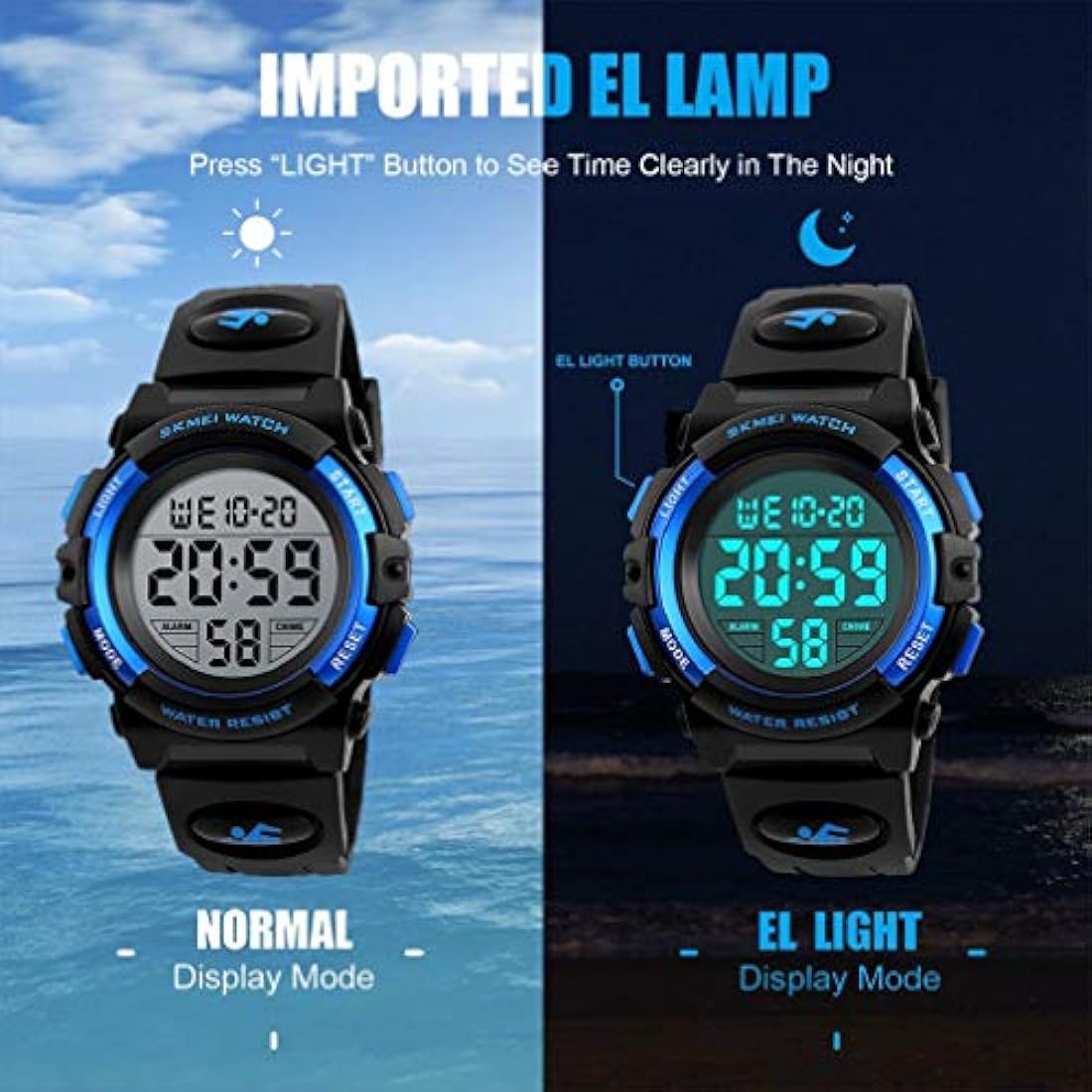 Reloj digital para niños y niñas resistente al agua
