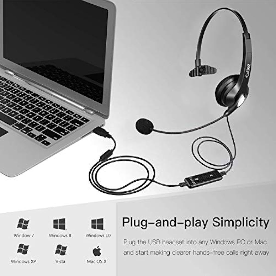 Callez - Auriculares de diadema con cable USB y micrófono