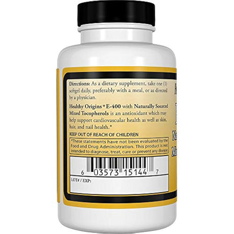Healthy Origins Vitamina E – 400 LU Natural Mixed Toco Gel, 90 unidades