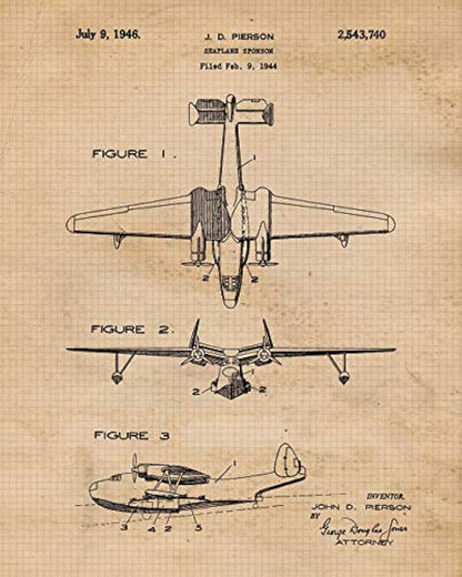 Impresiones de carteles de patente de avión vintage, (8x10)