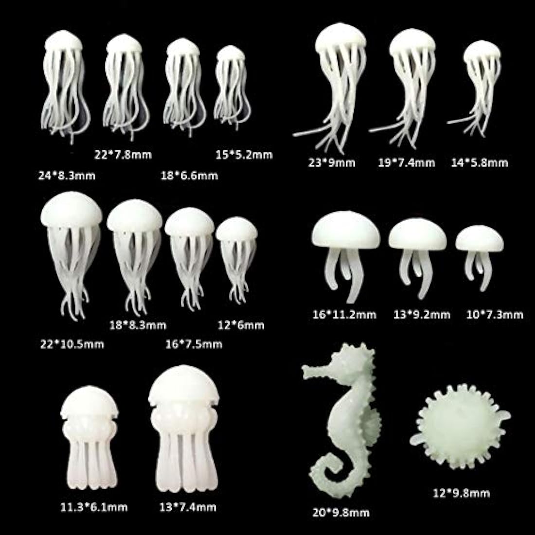 iSuperb - 18 moldes de resina epoxi para rellenar minicamelipes, caballitos de mar, peces de búfalo, para hacer joyas, manualidades, color blanco
