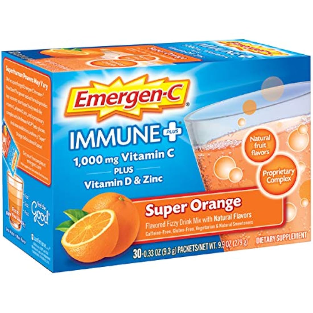 Sistema de apoyo inmunológico Emergen-C, suplemento dietario, bebida con vitamina D, 1000 mg de vitamina C, paquetes de 0.33 onzas (sabor naranja, 30 unidades)