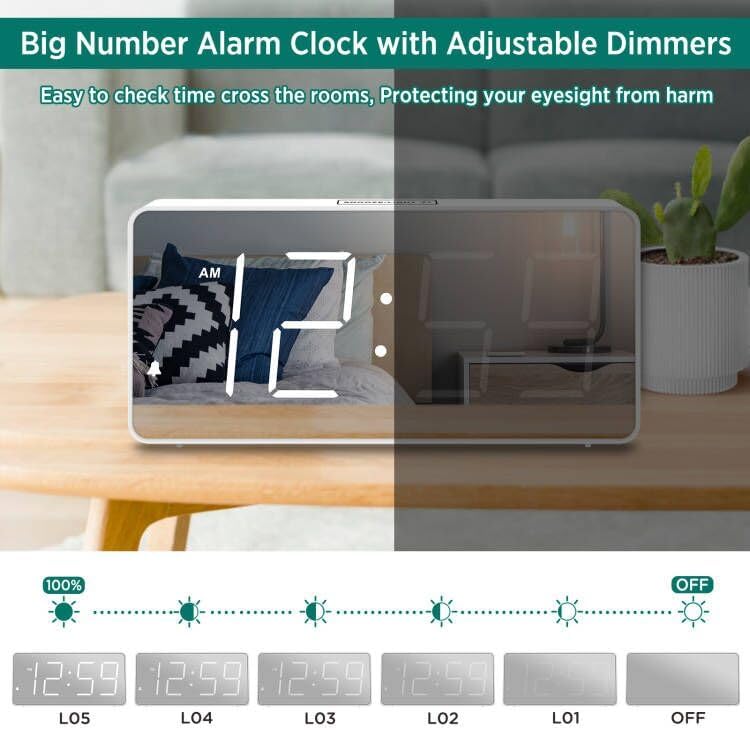 Reloj Digital con Alarma, Números Grandes, Respaldo de Batería