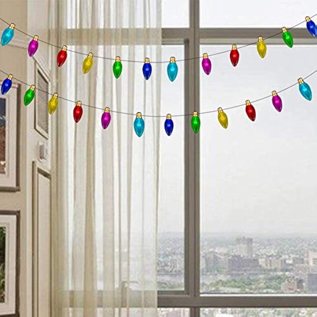 Juego de guirnaldas de luces planas 2D coloridas