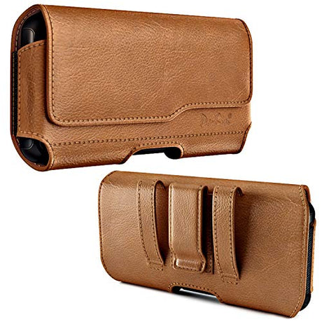 De-Bin Funda para iPhone 13 Pro, 13, 12 Pro, 12, 11, XR, de piel de alta calidad con clip para cinturón / cierre magnético para teléfono celular (compatible con teléfono con funda Otterbox) color marrón