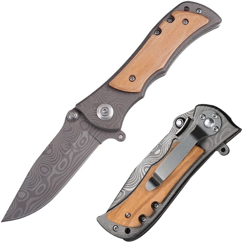Cuchillo de bolsillo plegable con acero inoxidable gris