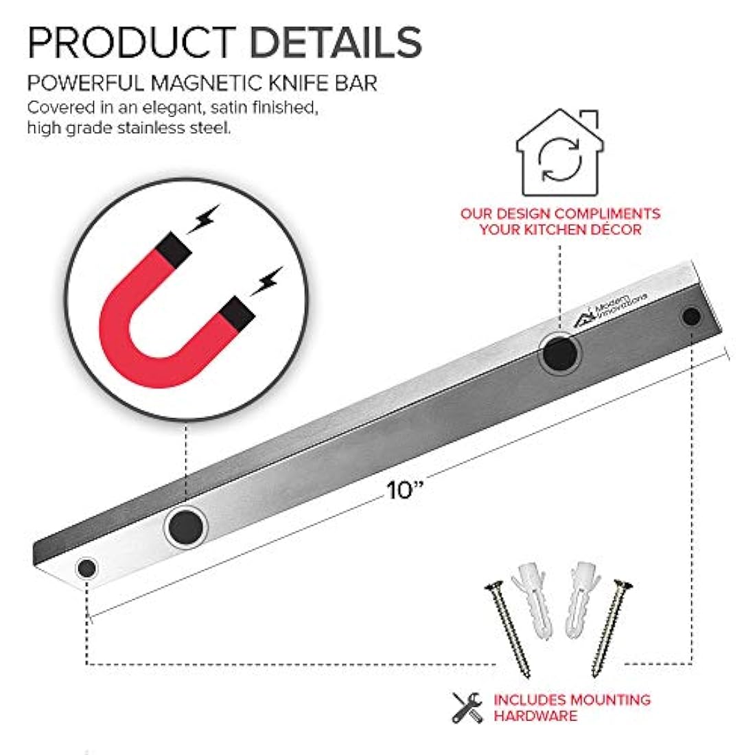 Barra magnética de acero inoxidable de 10.0 para cuchillos