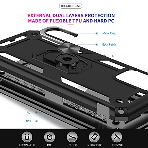 LeYi for Samsung Galaxy A03S Case, Samsung A03S Case with [2 Pack] Tempered Glass Screen Protector, [Military-Grade] Magnetic Ring Kickstand Protective Phone Case for Galaxy A03S (6.5 Inch), Black