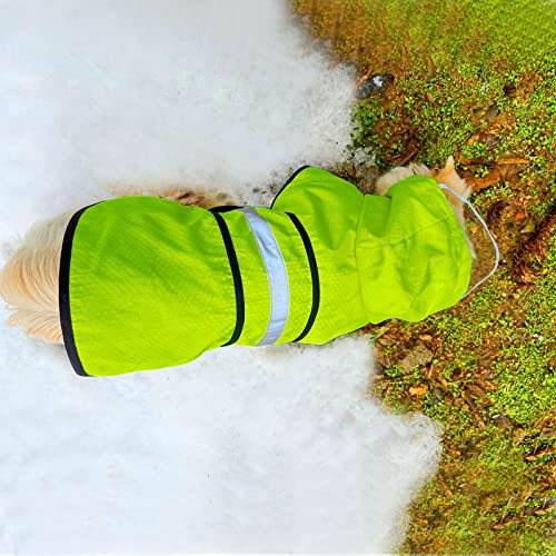 Chubasquero impermeable reflectante para perros, ligero, transpirable, con capucha, poncho con correa ajustable para el vientre y agujero para correa para perros pequeños, medianos y grandes