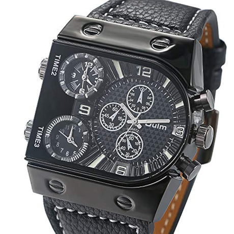 Reloj de piel para hombre con 3 zonas horarias Lancardo
