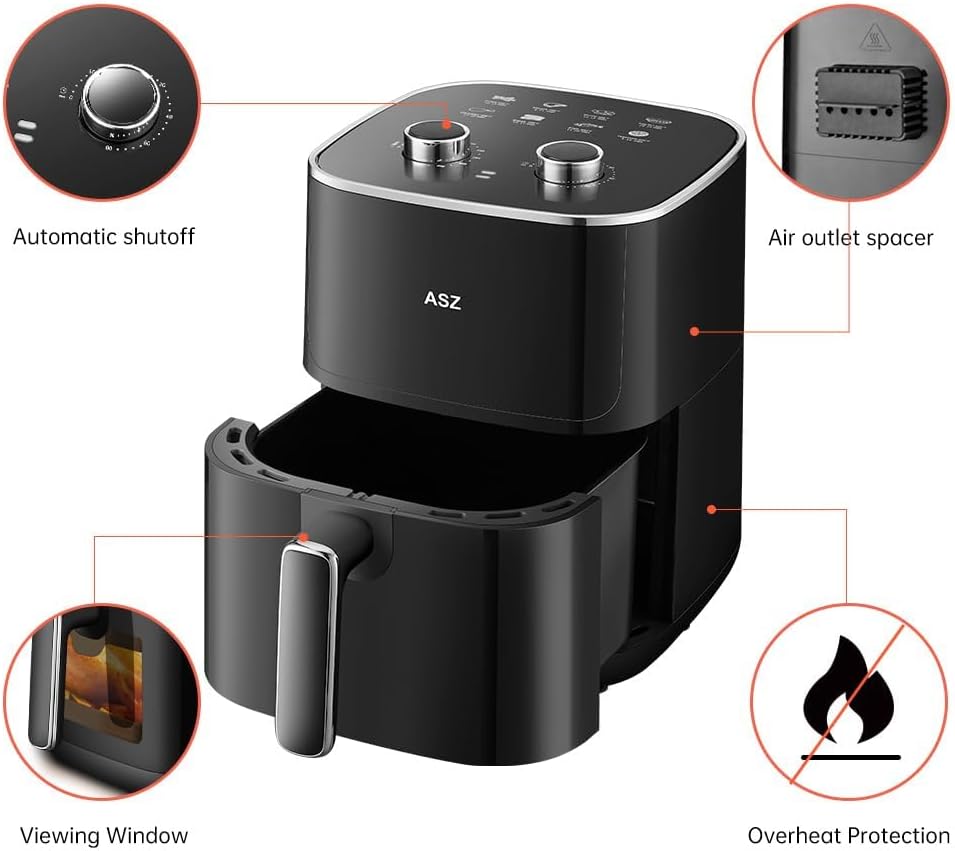 Freidora de aire ASZ 5qt 1400W, 4.7L, temporizador 60s