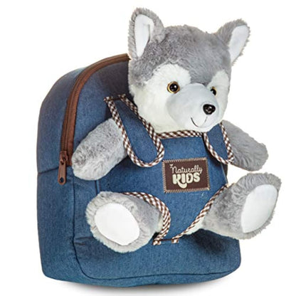 Morral color azul con peluche de husky incluido