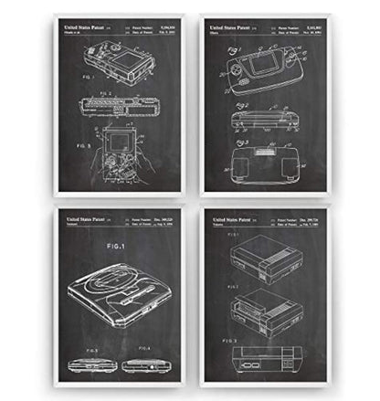 Juego de 4 impresiones de patentes para juegos, póster