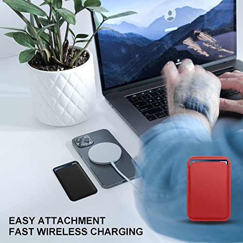 [Paquete de 2] Cartera magnética compatible con Apple iPhone 12 Pro Max/ 12 Pro/ 12/12 Mini/ 13 14 modelos, cartera de cuero para cartera MagSafe, cartera Mag Safe para billetera iPhone, cartera Mag Safewallet negro y rojo