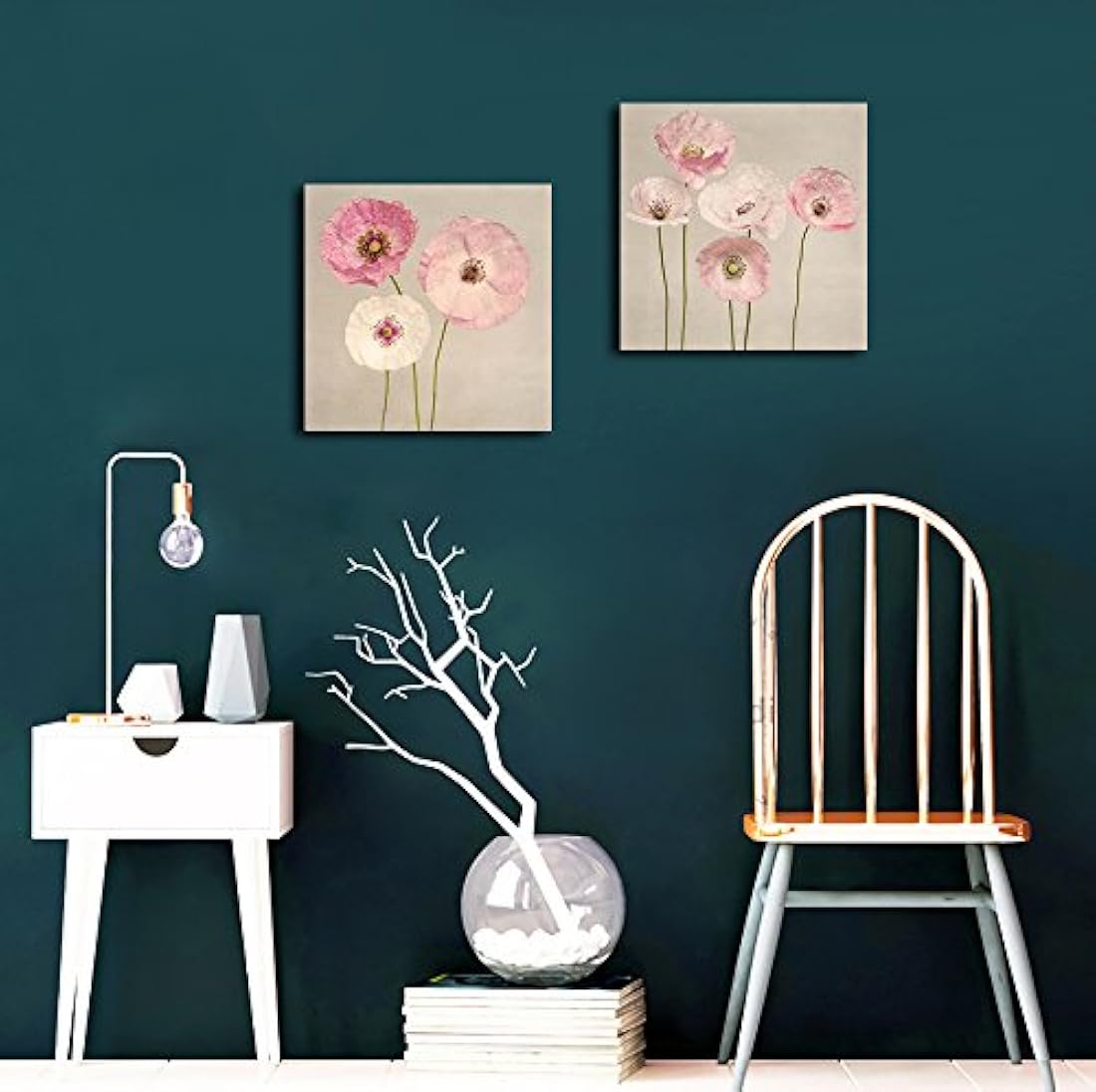 Lienzo mural de pintura artística moderna con flores rosadas
