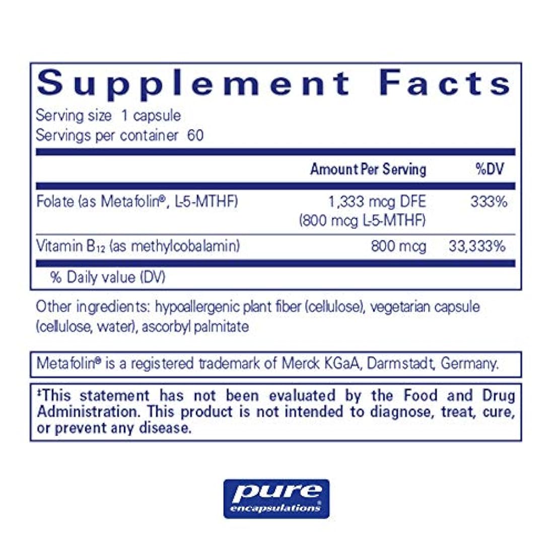 Folato B12 - Vitamina B12 activada Suplemento hipoalergénico