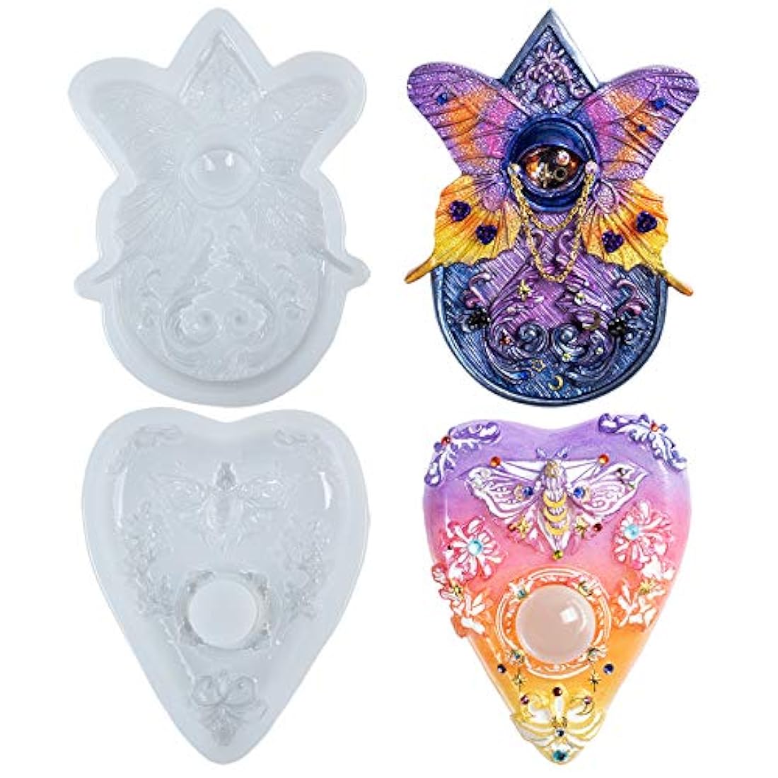 FUNSHOWCASE Oculus Planchette Moldes de resina de silicona mariposa y polilla para fundición epoxi, arcilla polimérica proyecto de manualidades 2 en conjunto 5.3 pulgadas