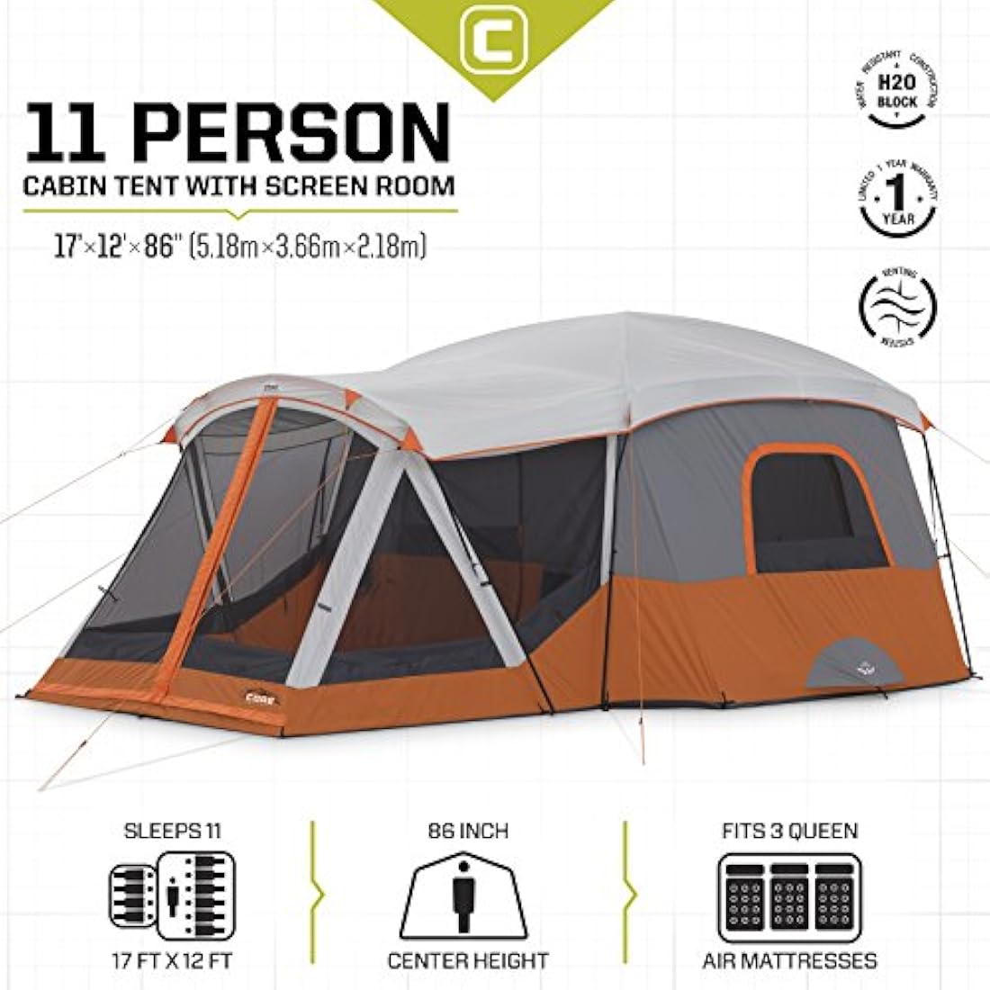 Tienda de campaña para 11 personas con cabina familiar