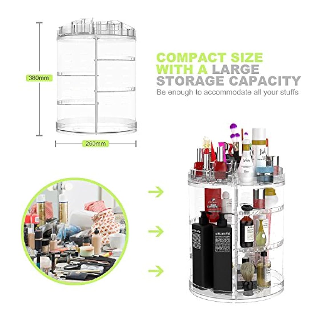 Estuche organizador de maquillaje giratorio 360 grados