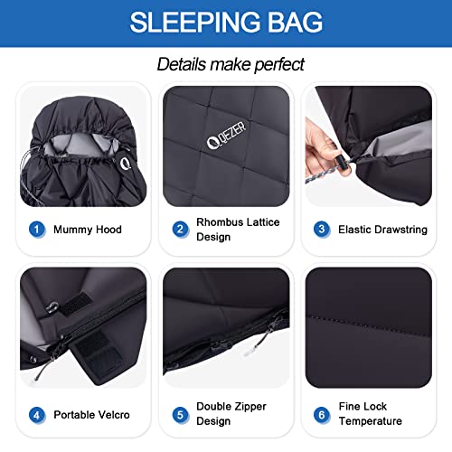 QEZER Saco de dormir de plumón para adultos de 27-55℉ 600 grados de potencia de llenado para clima frío, saco de dormir ultraligero con saco de compresión para mochileros, camping, senderismo