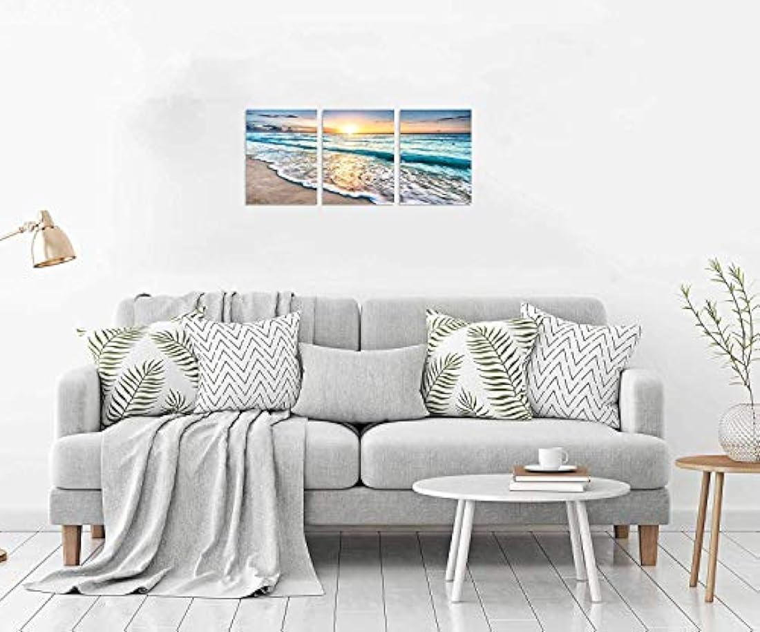 Tríptico de pared con pintura de puesta de sol en la playa