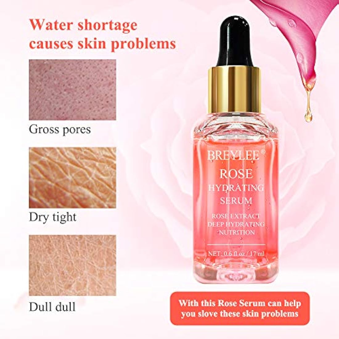 Rose Face Serum, BREYLEE Serum hidratante esencia de rosa