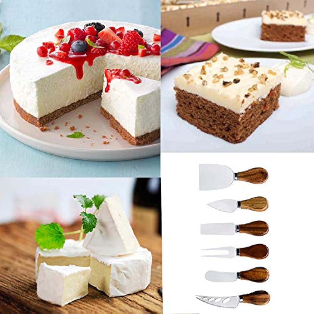 Juego de 6 cuchillos de queso con mango de madera de bambú