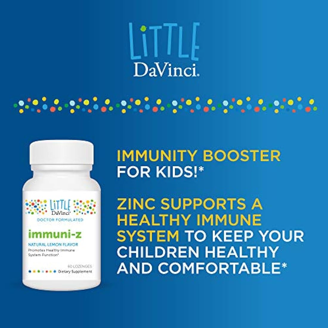 Little DaVinci - inmuni-Z, Zinc Throat Lozenge, Suplemento de inmunidad para niños, sabor limón, sin azúcar añadido, 60 ct.