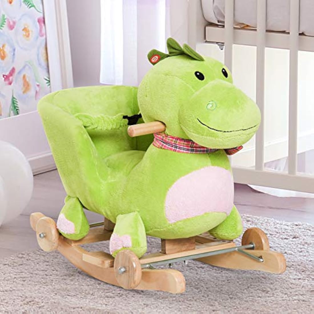 Cochecito de peluche con dinosaurio balancín